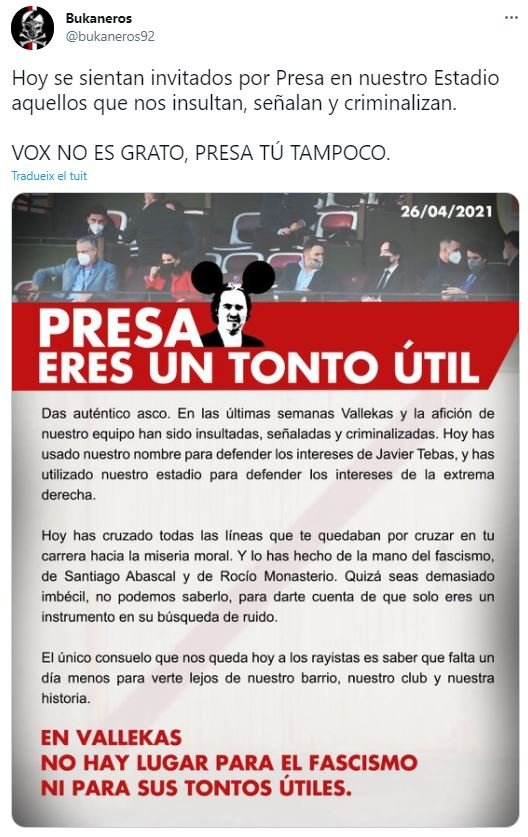 Bukaneros Abascal Monasterio comunicado TUIT