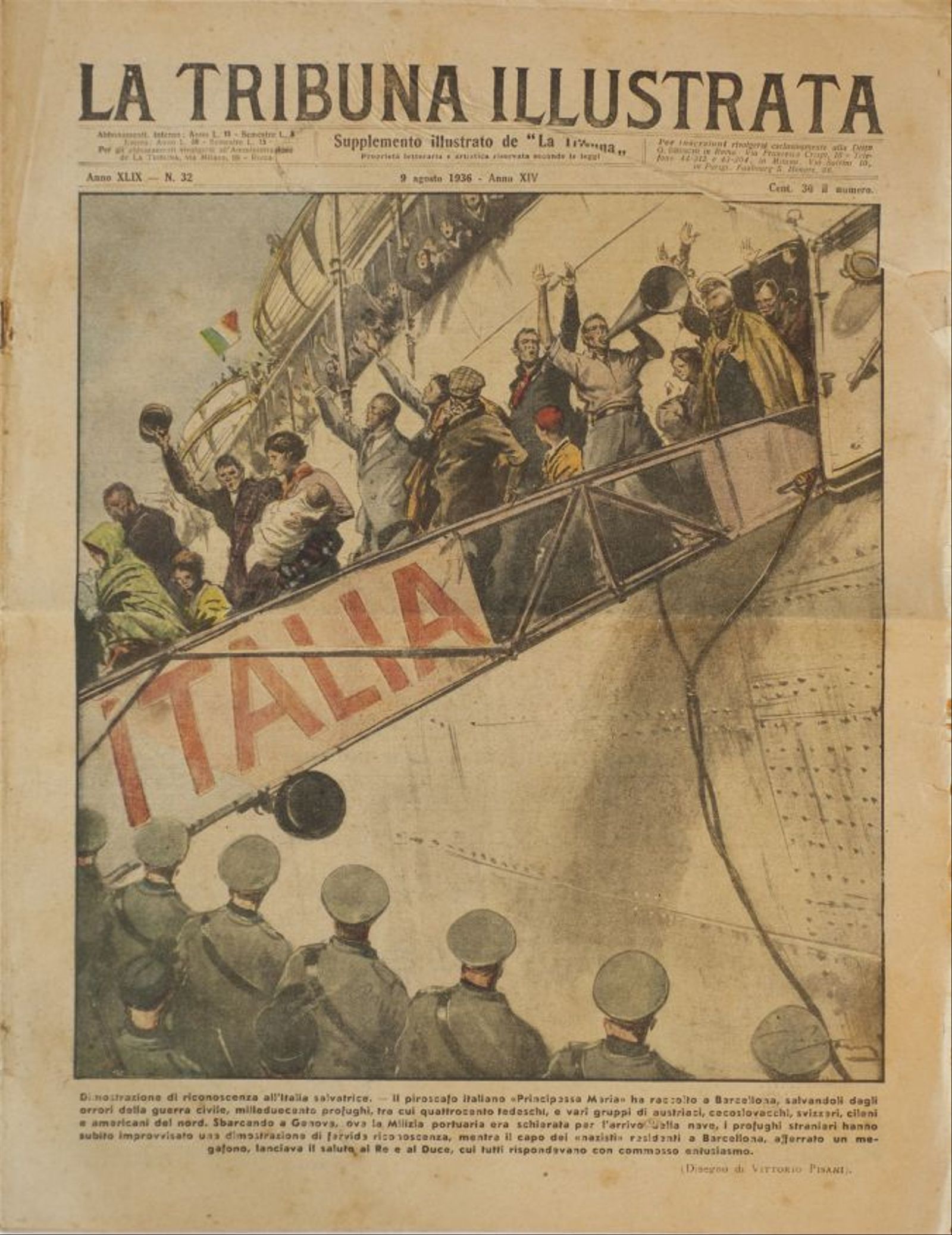 Revista 'La Tribuna Illustrata', on apareixen alguns dels evacuats a Gènova provinents de Barcelona. ARXIU ARNAU GONZÀLEZ VILALTA