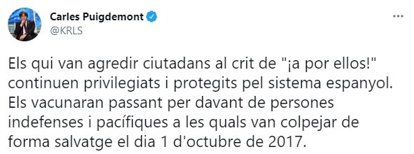 TUIT Puigdemont vacuna policia españoles