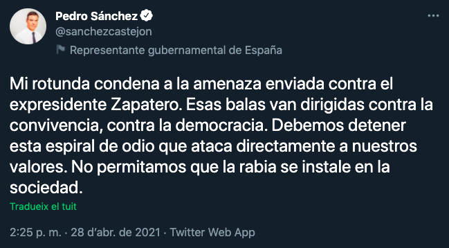 TUIT sanchez zapatero bala