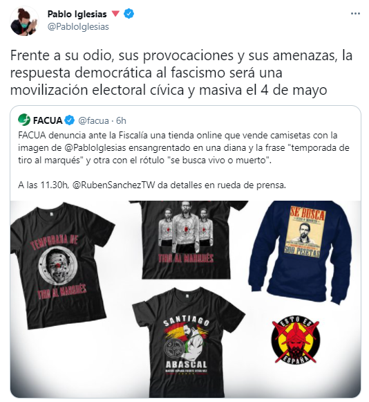 Tuit Pablo Iglesias Camisetas Diana Facua