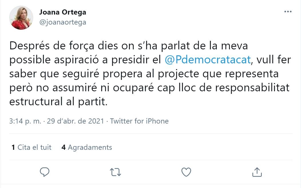 TUIT Joana Ortega renuncia PdeCat