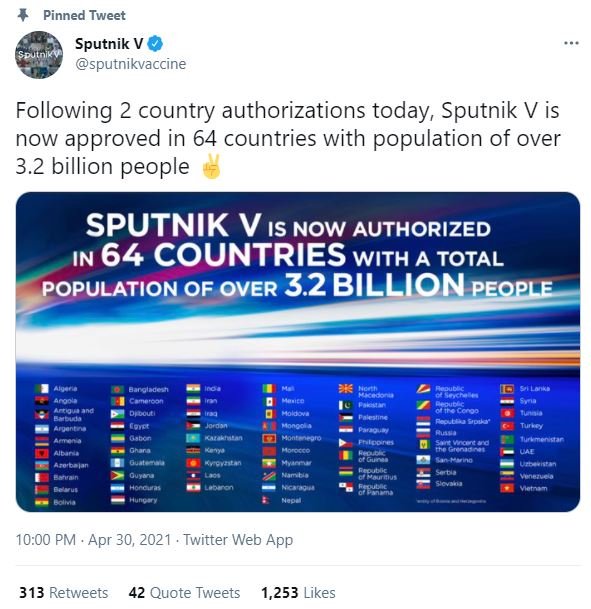 @sputnikvaccine paises vacuna rusa sputnik V TUIT