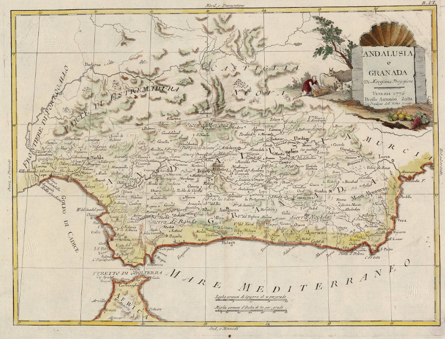 Mapa de Andalucía (1776), obra del cartograf Antonio Zatta. Fuente Cartoteca de Catalunya