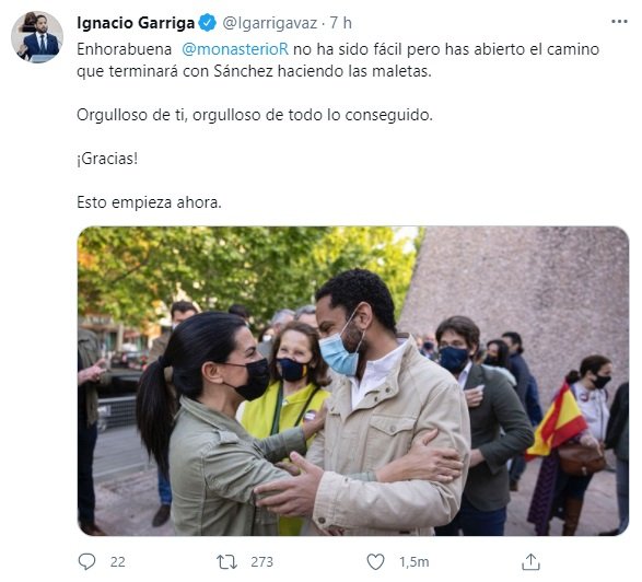 TUIT Ignacio Garriga  Ayuso elecciones Madrid