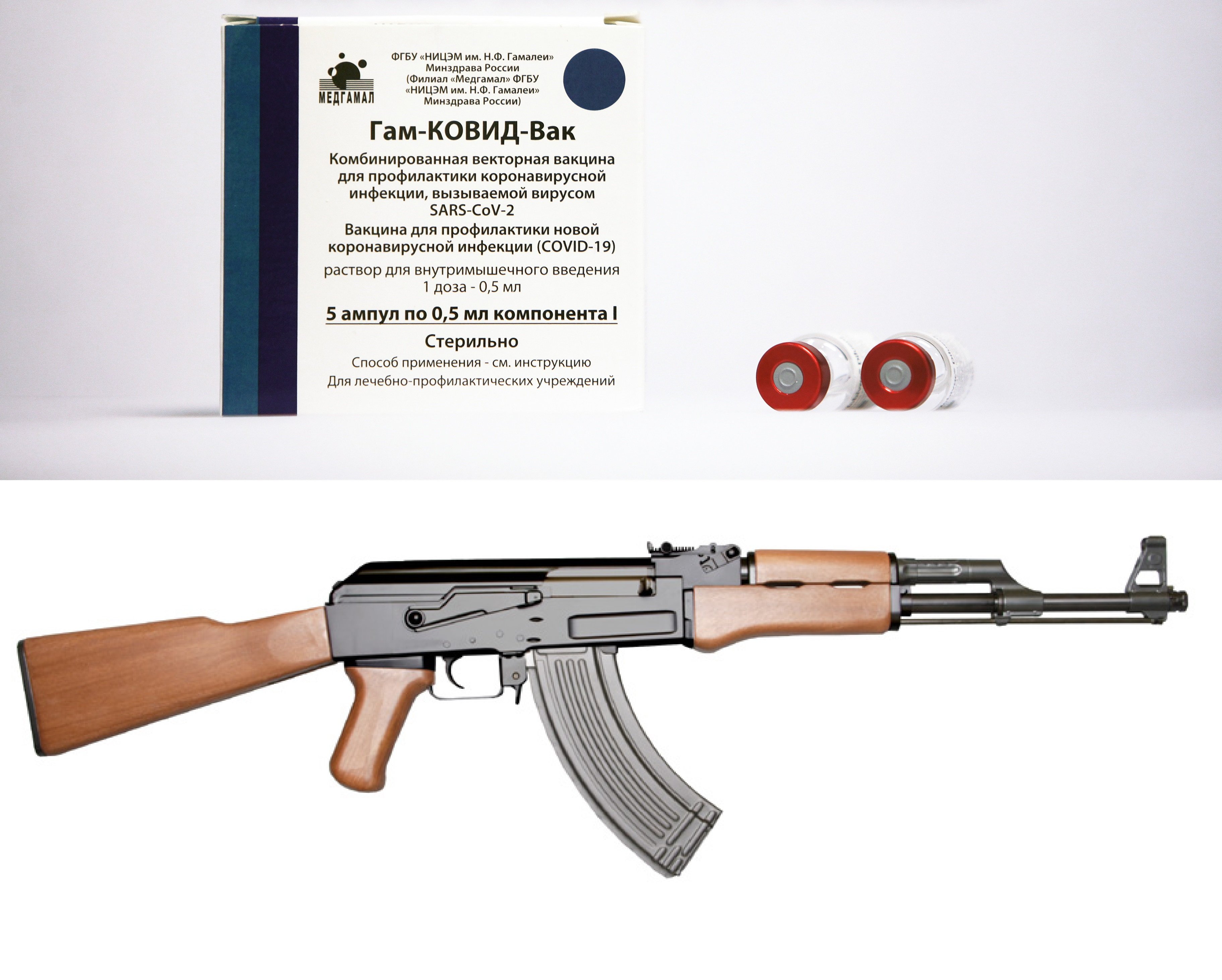 (EuropaPress) caja dosis vacuna sputnik / (Ickybicky/Wikimedia) AK-47
