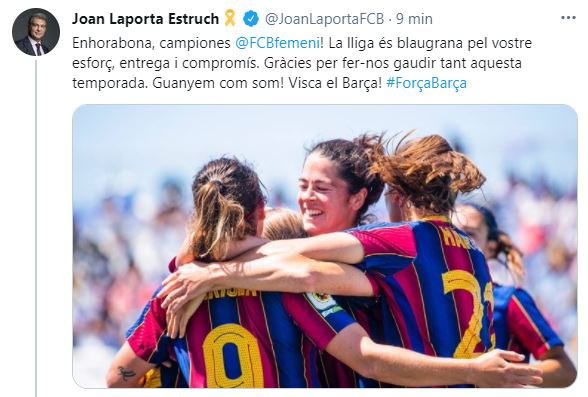 Laporta Barca femenino gana liga primera iberdrola catalan TUIT