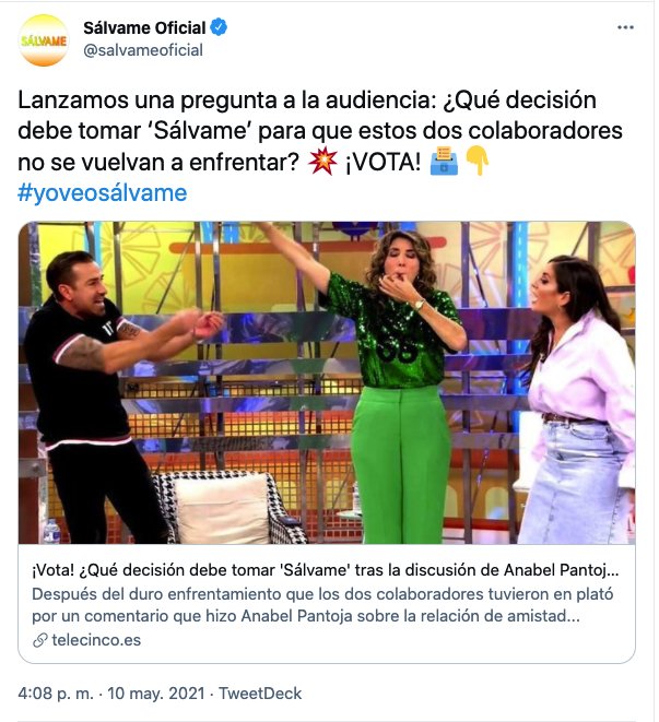 tuit votación Rafa Mora Anabel Pantoja Telecinco