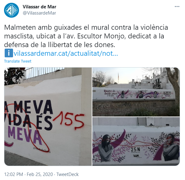 TUIT ajuntament vilassar pintades mural 155 violencia masclista
