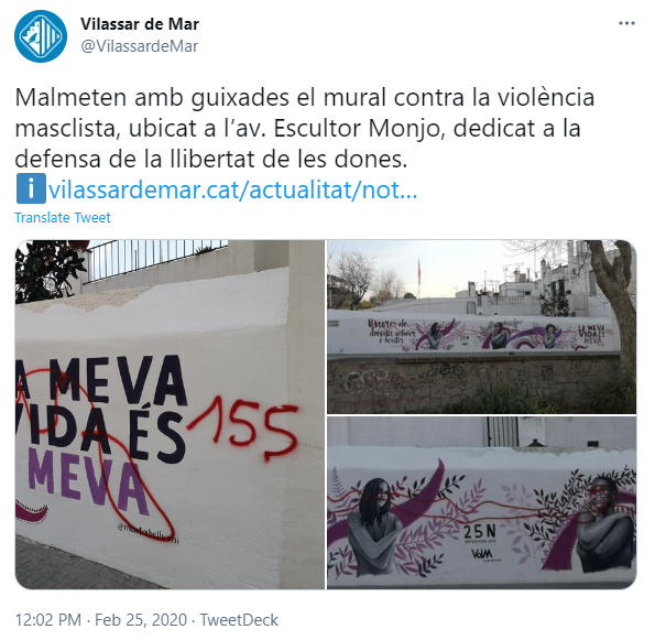 TUIT ayuntamiento vilassar pintadas mural 155 violencia machista