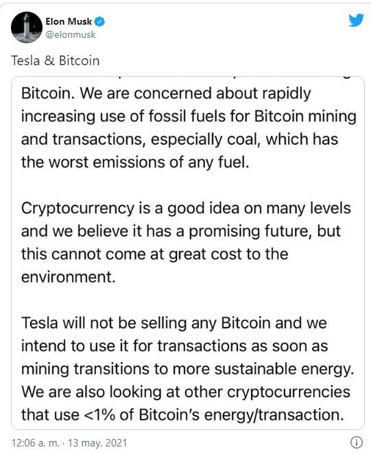 TUIT Musk bitcoin Tesla