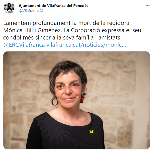 Tuit Ajuntament Vilafranca del Penedes muere regidora Monica Hill