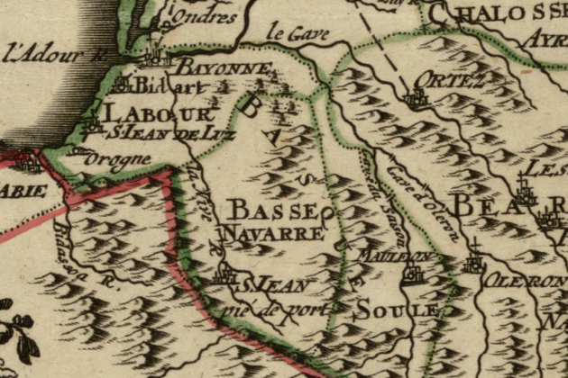 Fragmento de una mapa de Francia (1692). Fuente Cartoteca de Catalunya