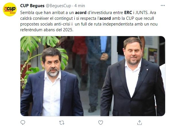 TUIT CUP Begues acuerdo investidura ERC Junts TUIT CUP Begues acuerdo investidura ERC Junts