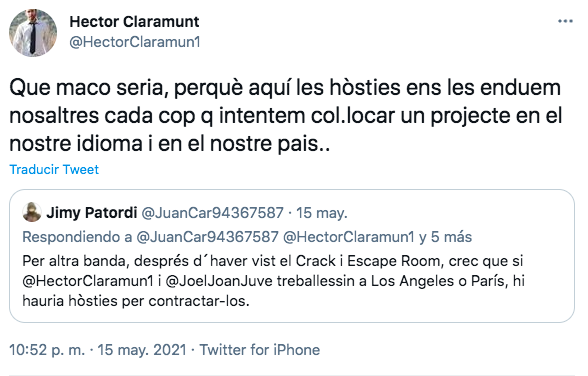 Perfil de Twitter de l'actor Héctor Claramunt