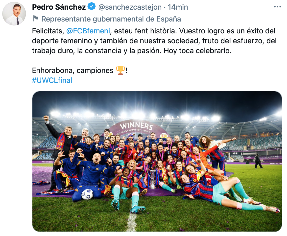 TUIT Pedro Sanchez Barca femenino TUIT Pedro Sanchez Barca femenino
