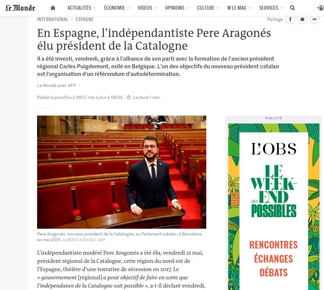 Le Monde Investidura Aragonès