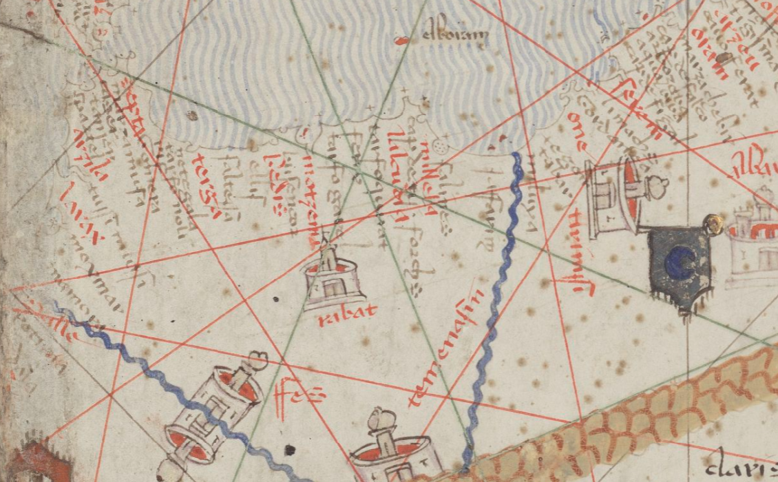 Fragmento del Atlas Catalán de Abrahán Crezcas (1375). El reino marínida de Hendido. Fuente Bibliothèque Nationale de France
