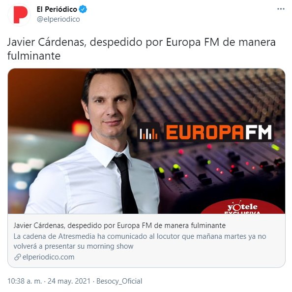 Javier Cárdenas fora Europa FM