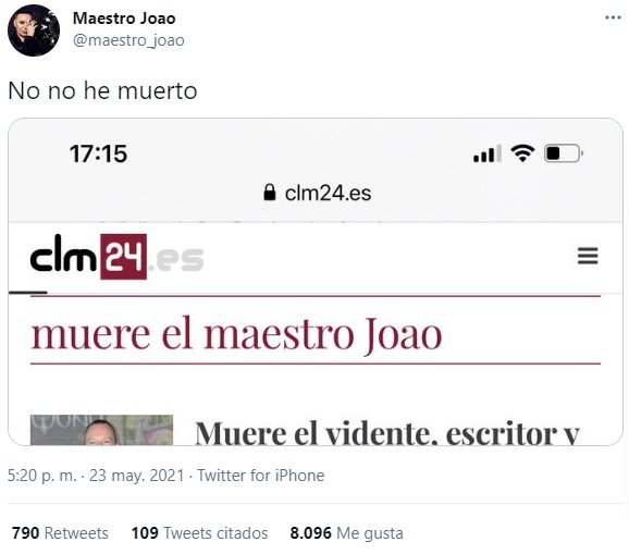 tuit muerte falsa Maestro Joao