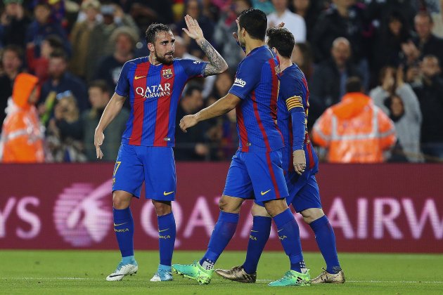 Celebracio gol Messi Alcacer Suarez Barça EFE