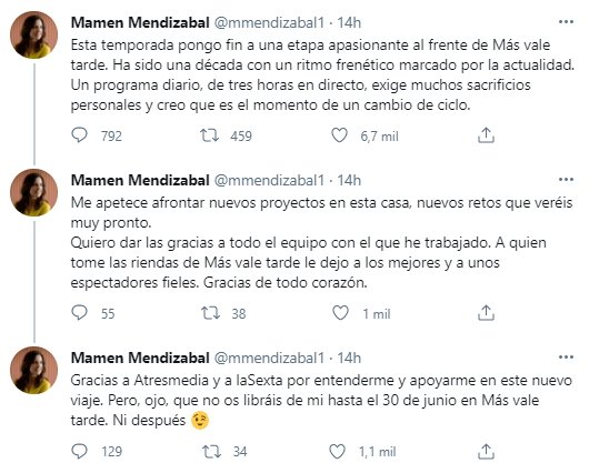 Mamen Mendizábal adiós Twitter