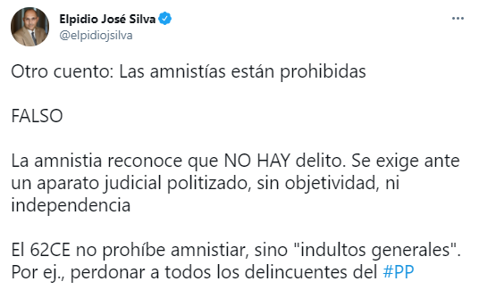 Elpidio José Silva TUIT indultos amnistia