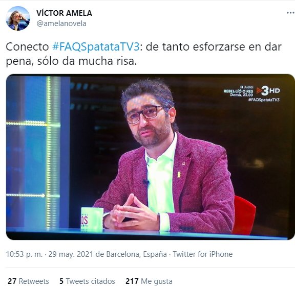 tuit Víctor Amela contra FAQS y Jordi Puigneró