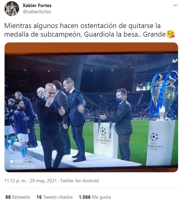 tuit Xabier Fortes Pep Guardiola medalla final Champions 