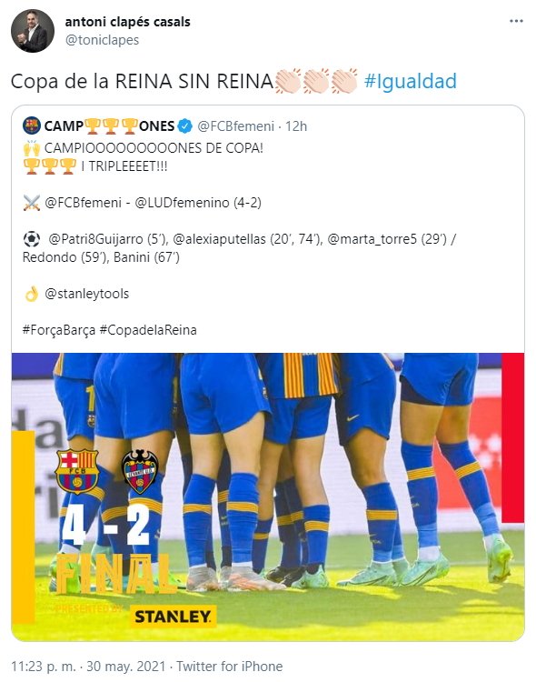 tuit Toni Clapés Barça Femení Reina Letizia
