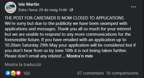 FACEBOOK Isla Martin Escocia anuncio trabajo