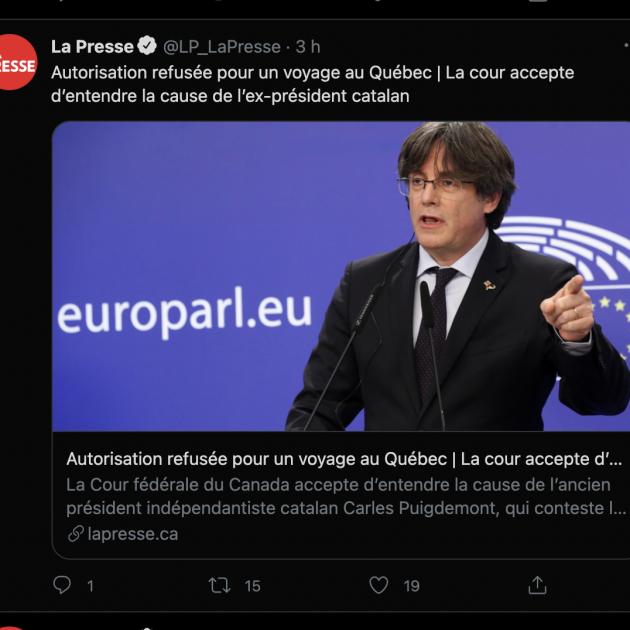 Captura tuit la presse Puigdemont Twitter