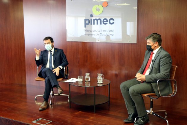Presidente Govern Pere Aragonès y presidente Pimec Antoni Cañete - ACN