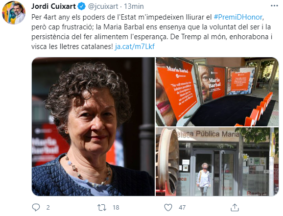 TUIT JORDI CUIXART PREMIO LETRAS CATALANAS