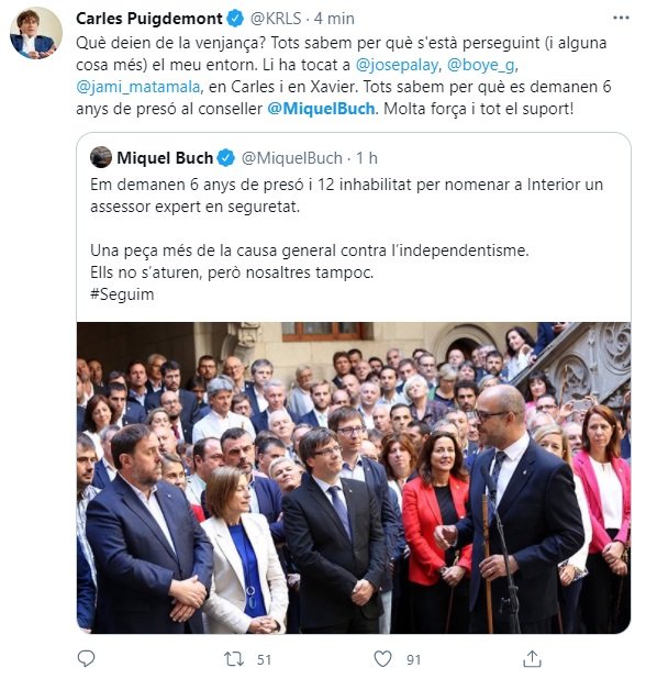 TUIT Carles Puigdemont Miquel Buch