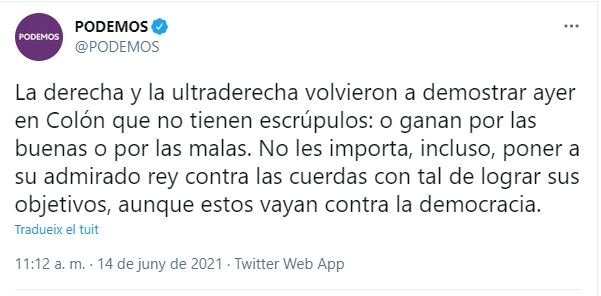 TUIT podemos ayuso rey