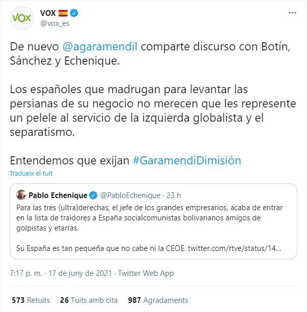 TUIT vox indultos garamendi