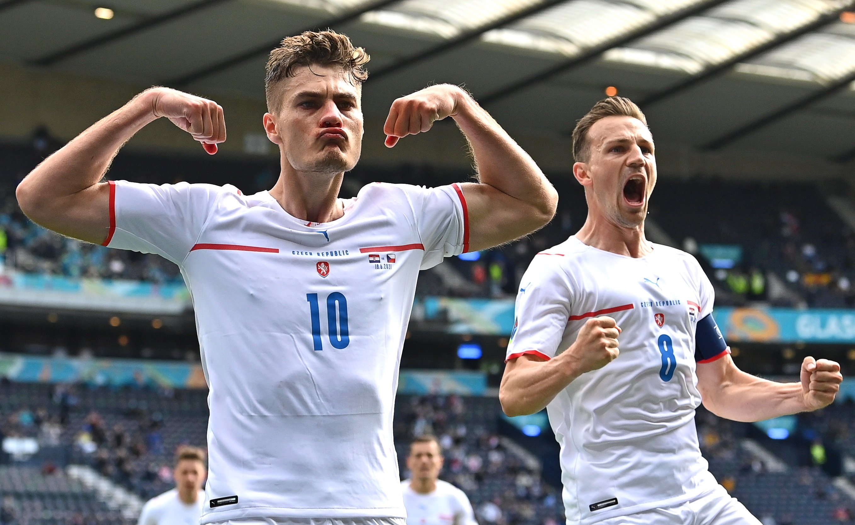 Patrik Schick celebrant el seu gol amb la República Txeca
