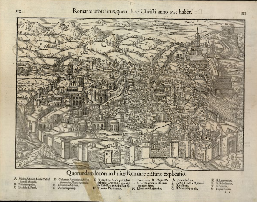 Grabado de Roma (1550). Fuente Cartoteca de Catalunya