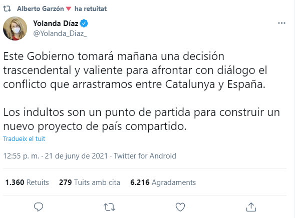 TUIT YOLANDA DIAZ INDULTOS