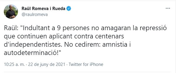 TUIT indults Raul Romeva