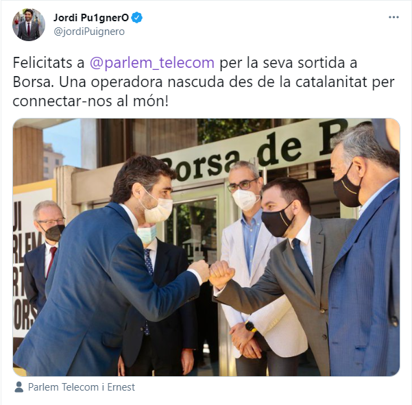 tuit vicepresidente Puigneró Parlem salida a Bolsa