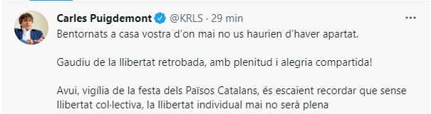 TUIT Puigdemont sortida presos