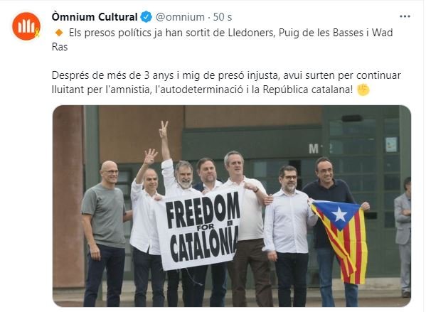 TUIT Òmnium Cultural salida presos