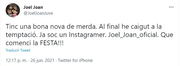 Joel Joan anuncio abre Instagram @joeljoanjuve