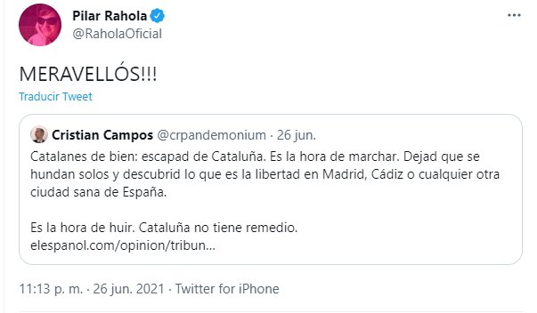 Rahola sobre Cristian Campos tuit