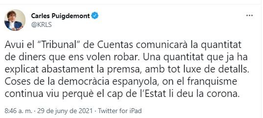 TUIT Carles Puigdemont Tribunal de Cuentas