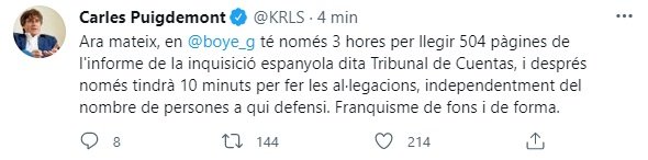 TUIT Puigdemont Boye tribunal cuentas