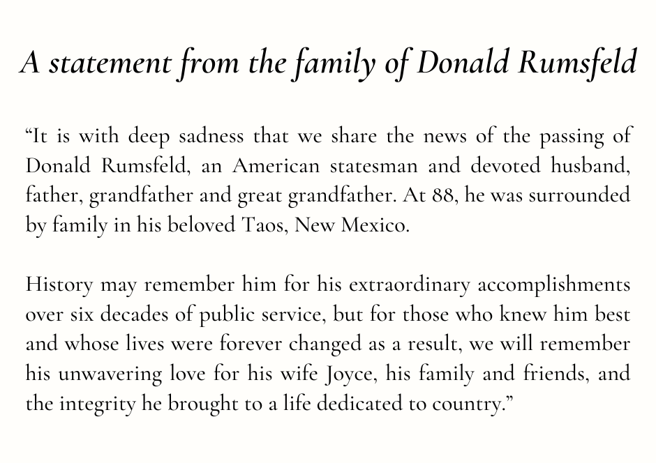comunicado muerte Donald Rumsfeld TWITTER