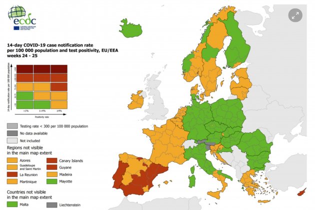 Mapa riesgo de contagio covid europa 1 07 21